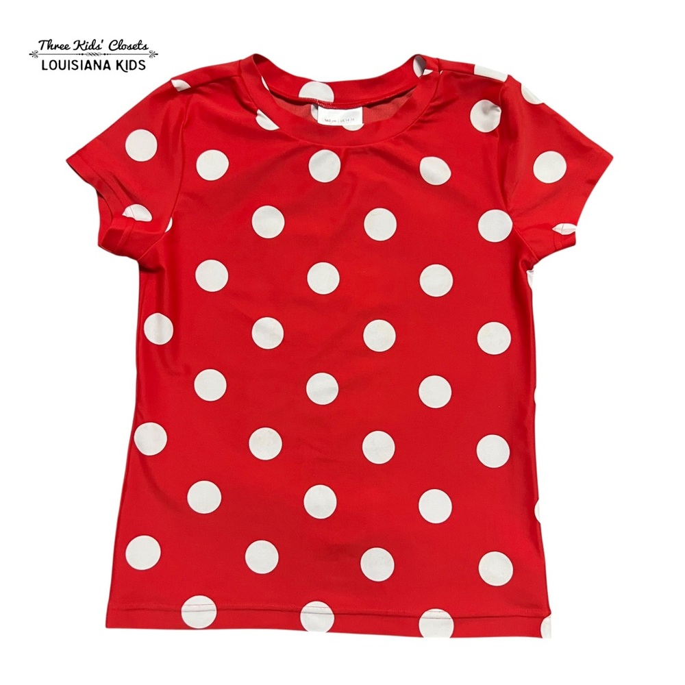 Hanna Andersson Sz 160 (14-16Y) Red & White Polka Dot Swim Rashguard Shirt